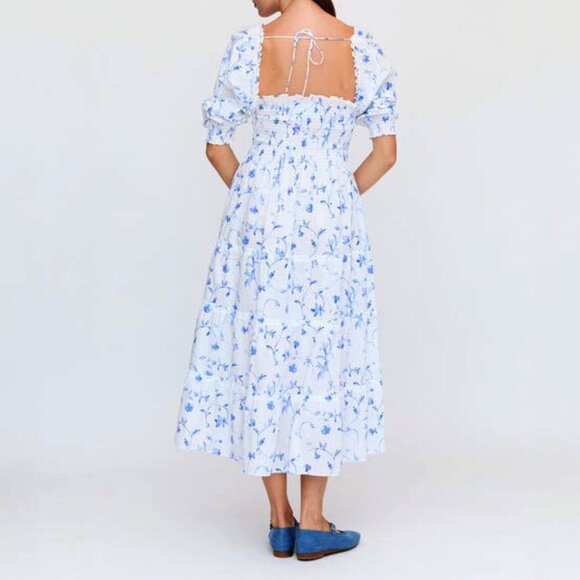 New Hill House Nesli 100% Cotton Floral Nap Dress Blue Botanical S $150 - Picture 2 of 7